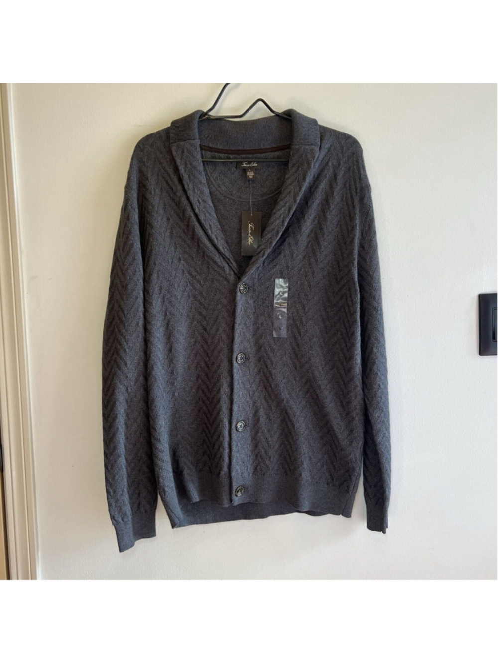 Tasso Elba Grey Button Front Cotton Cashmere Cardigan Sweater Mens size Large - Picture 2 of 11